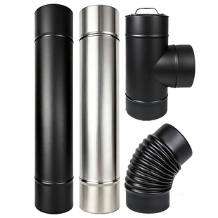 304不锈钢真火壁炉烟囱加厚直径150mm防风雨帽三通弯头防烫网配件