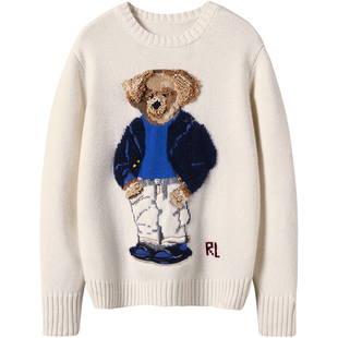 白色立体编织羊绒毛衣 全手工小熊一针一线勾勒~ 弥足珍贵!