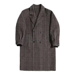 海上公路50羊毛双面呢亲王格大衣男秋冬季英伦复古撞色千鸟格外套