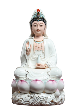 戴玉堂陶瓷宝莲观音菩萨坐像摆件家用观音家用供奉观世音菩萨佛像