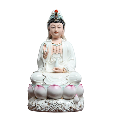 戴玉堂陶瓷宝莲观音菩萨坐像摆件家用观音家用供奉观世音菩萨佛像