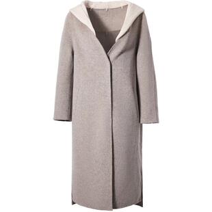 渔牌女装大衣女款2023新款大翻领羊毛双面呢连帽休闲外套FGFC3209