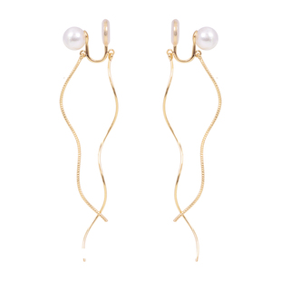 ZTX 长款显脸瘦耳夹无耳洞女小众独特气质珍珠流苏耳饰蚊香盘耳环