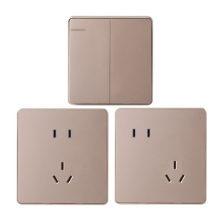 LAZZEN良信开关插座 单双控双开五孔空调电脑USB电源控制 香槟金