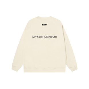 ATRY玫红色圆领卫衣女春秋新款国潮牌美式重磅套头宽松情侣上衣男