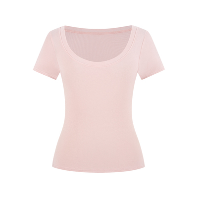 方领正肩短袖T恤上衣女短款纯棉