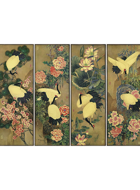 福禄寿禧四条屏中式客厅山水画