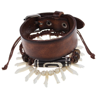 民族风手链男款宽手腕纳瓦霍真皮手镯女藏式饰品遮疤痕纹身复古