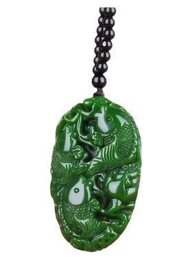 和田玉鱼莲花手把件碧玉年年有鱼