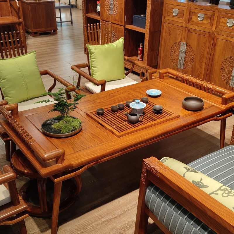 5V红木新中式茶桌刺猬金功夫制紫檀定台梨樽京瓷花梨木家具茶苏