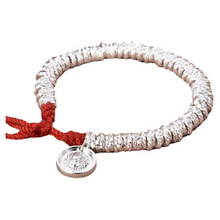 9999纯银盘缠手串男2025新款黄财神吉言足银手链女碎银几两首饰品