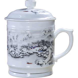 景德镇陶瓷茶杯带盖杯子家用大容量水杯高档办公室青花瓷杯刻字