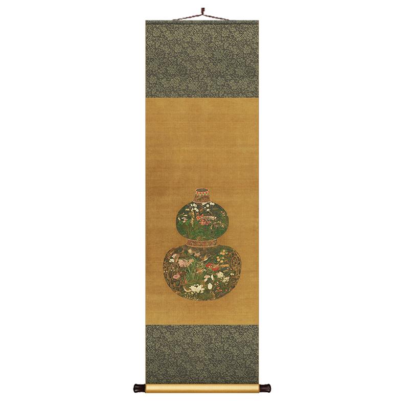 元代陈琳葫芦花瓶图中式客厅书房复古卷轴挂画茶室餐厅过道装饰画