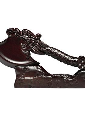 黑檀木雕龙头斧子客厅中式摆件