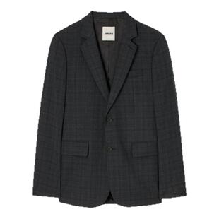 季末6折SANDRO2025秋冬新款通勤绵羊毛炭灰色格纹经典西装外套