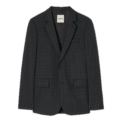 SANDRO法式深灰色格纹西装外套