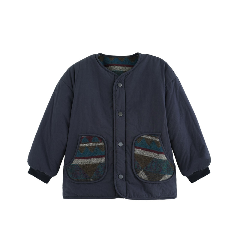 女童夹棉提花正反两穿棉服外套