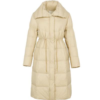 XG雪歌米黄色长袖鸭绒羽绒服时尚冬季新款通勤中长款翻领外套女装