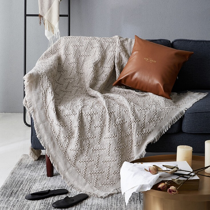 北欧风粉灰蓝色休闲盖毯午睡盖巾多用沙发巾防尘罩家用休闲针织毯