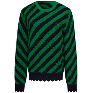 曼德诗法式复古羊毛衫2026春季新款撞色斜条纹针织衫时尚套头上衣