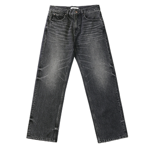 SELFNESS CONE DENIM百搭基本款黑色水洗做旧男士直筒牛仔裤长裤