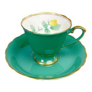 香兰社咖啡杯日本进口绿釉五色玫瑰花高脚陶瓷五色香兰舍咖啡杯