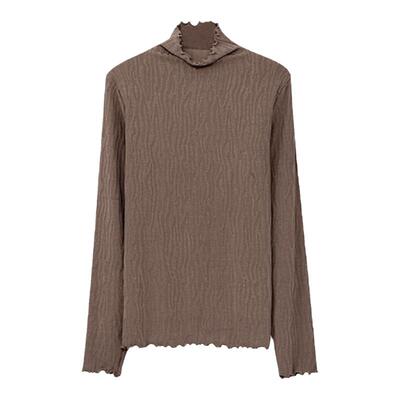 提花打底衫女秋冬薄绒木耳边上衣