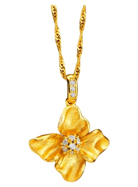 镀黄金色金属褶皱花朵吊坠项链