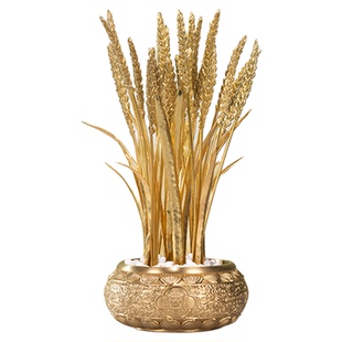 朱炳仁铜 一定大卖摆件大麦花束聚宝盆客厅金黄麦穗乔迁开业礼物