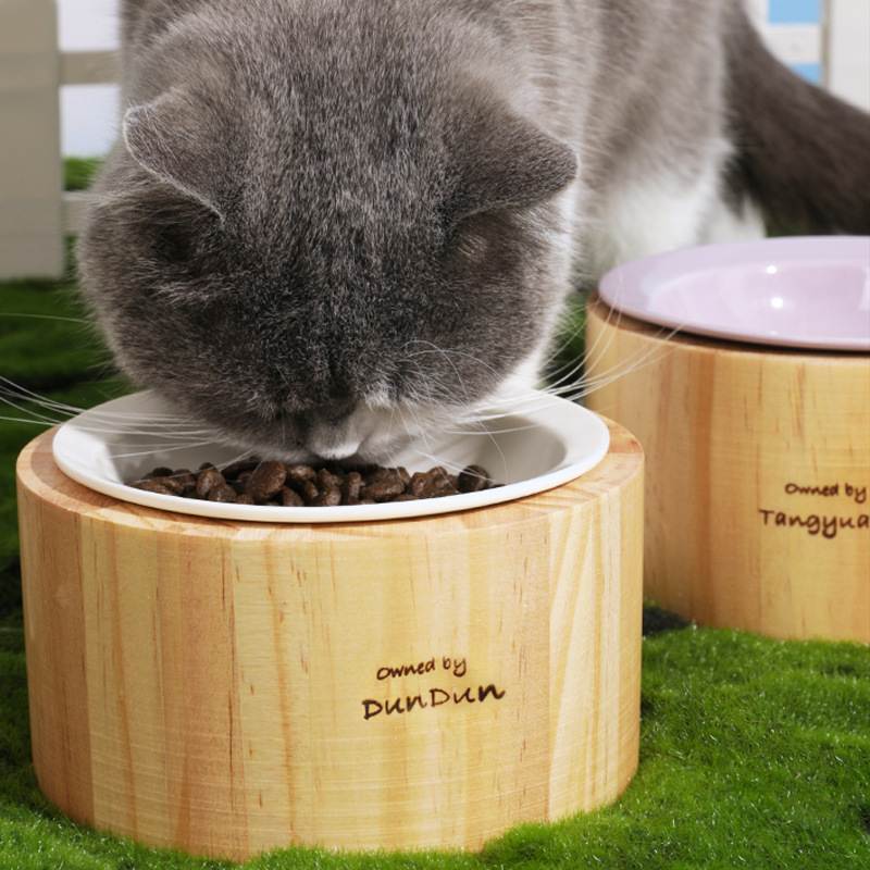 新品 榉木陶瓷碗 DIY专属碗架猫狗宠物碗水粮碗食具宠物用品