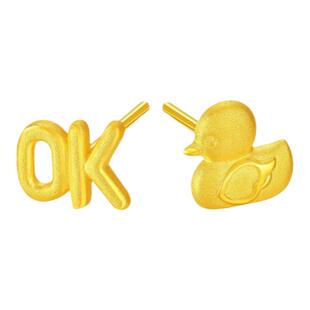 18K金好事发生OK鸭耳钉 女纯银镀黄金色小鸭子耳环耳饰个性礼物潮