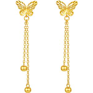 周六福黄金耳钉5G足金计价蝴蝶耳坠金耳饰梦幻森林系列节日礼物