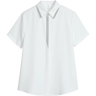白色短袖气质正装雪纺薄款衬衫