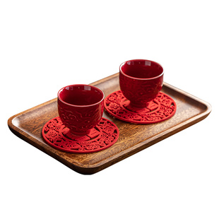 精致陶瓷婚礼红色改口杯敬茶杯一对家用中式复古茶杯结婚茶具喜杯