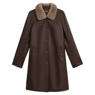 YINER音儿专选2025春季新款中长款水貂毛领绵羊真皮皮衣夹克外套