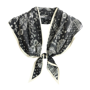 黑色三角巾丝巾女披肩外搭2025新款复古腰果花头巾春秋百搭款系腰