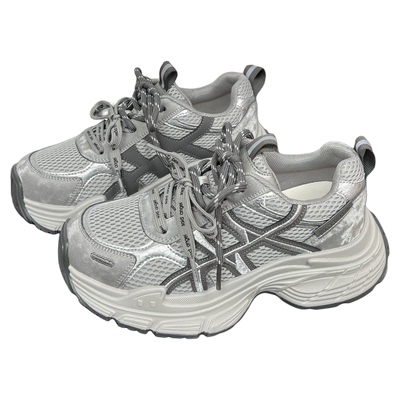 网面真皮厚底老爹鞋女2026春季