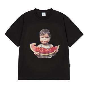 ADLV西瓜短袖T恤25年新款春夏季大头娃娃脸Babyface男女款情侣装