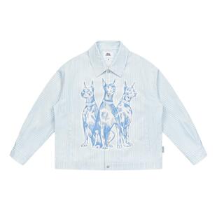 十个勤天 EMPTY REFERENCE 美式复古斑驳素描杜宾犬条纹夹克外套