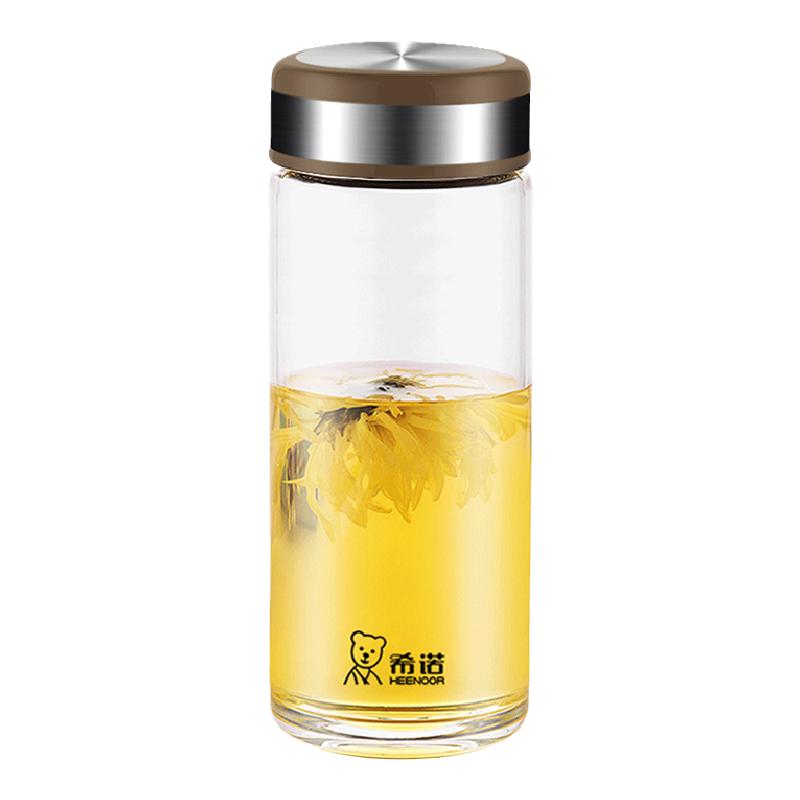 希諾玻璃杯男女便攜單層加厚透明杯子家用辦公水杯帶蓋耐熱泡茶杯