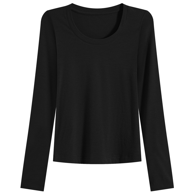 [天鹅颈]2025秋冬款桑蚕丝山羊绒U领长袖T恤女气质显瘦百搭打底衫