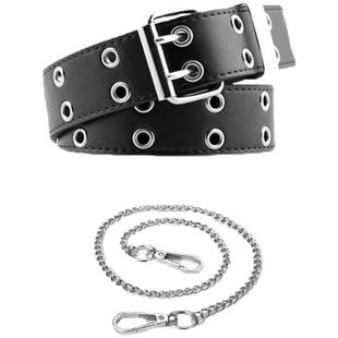 全孔皮带女嘻哈朋克潮流双排裤带酷腰带链条装饰宽男网红时尚美式