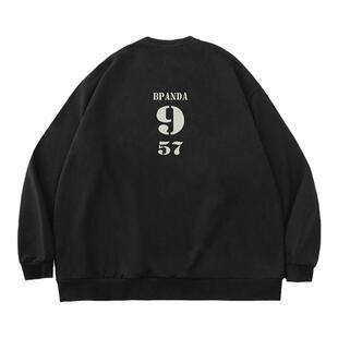 BENPANDA熊猫本 圆领印花数字简约卫衣男内搭无帽宽松日系复古潮