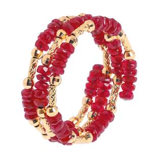 若华珠宝花火=红宝石戒指女18K金彩金指环鸽血红多层尾戒礼物定制