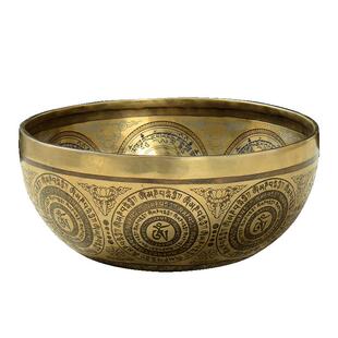 尼泊尔手工颂钵 彩绘雕黄财神莲师钵音碗 瑜伽疗愈工具铜钵盂摆件