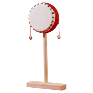 老式货郎鼓传统拨浪鼓羊皮手摇鼓实木质波浪鼓吆喝鼓叫卖鼓手柄鼓