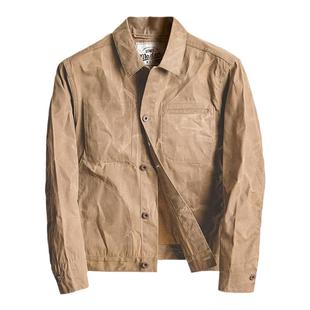 马登工装美式复古着黄石帆布油蜡夹克男阿美咔叽机车涂蜡硬汉外套