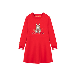 【断码清仓】暇步士童装女童连衣裙秋冬儿童长袖裙新年拜年卫衣裙