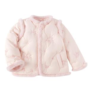 巴拉巴拉儿童羽绒服女童国风刺绣外套冬装新中式红色拜年服厚上衣