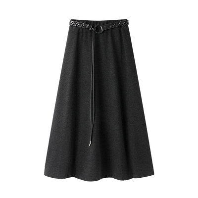 拉夏贝尔/La Chapelle高级感灰色毛呢半身裙女秋冬季中长款a字裙